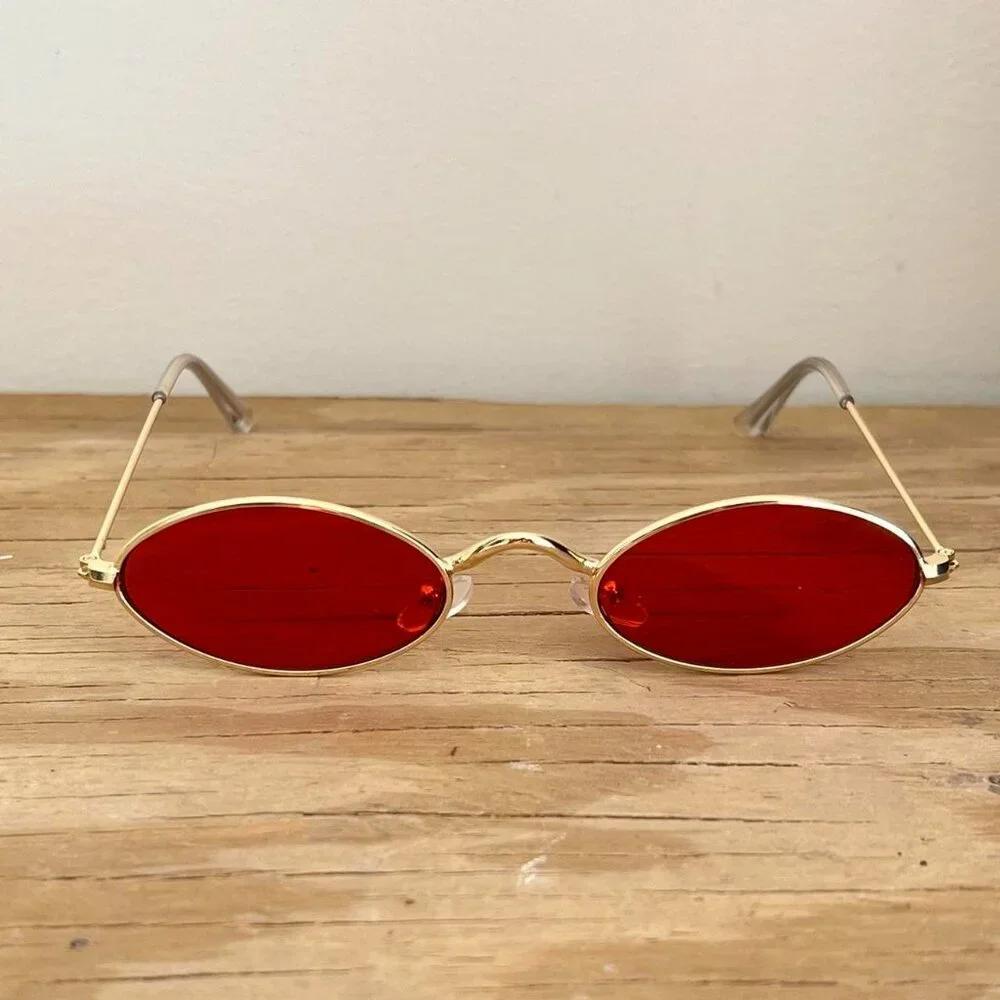 slim classy red gold trim sunglasses
